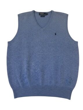Vintage Polo Ralph Lauren Mens XL 100% Lambswool V Neck Sweater Vest Blue Pony